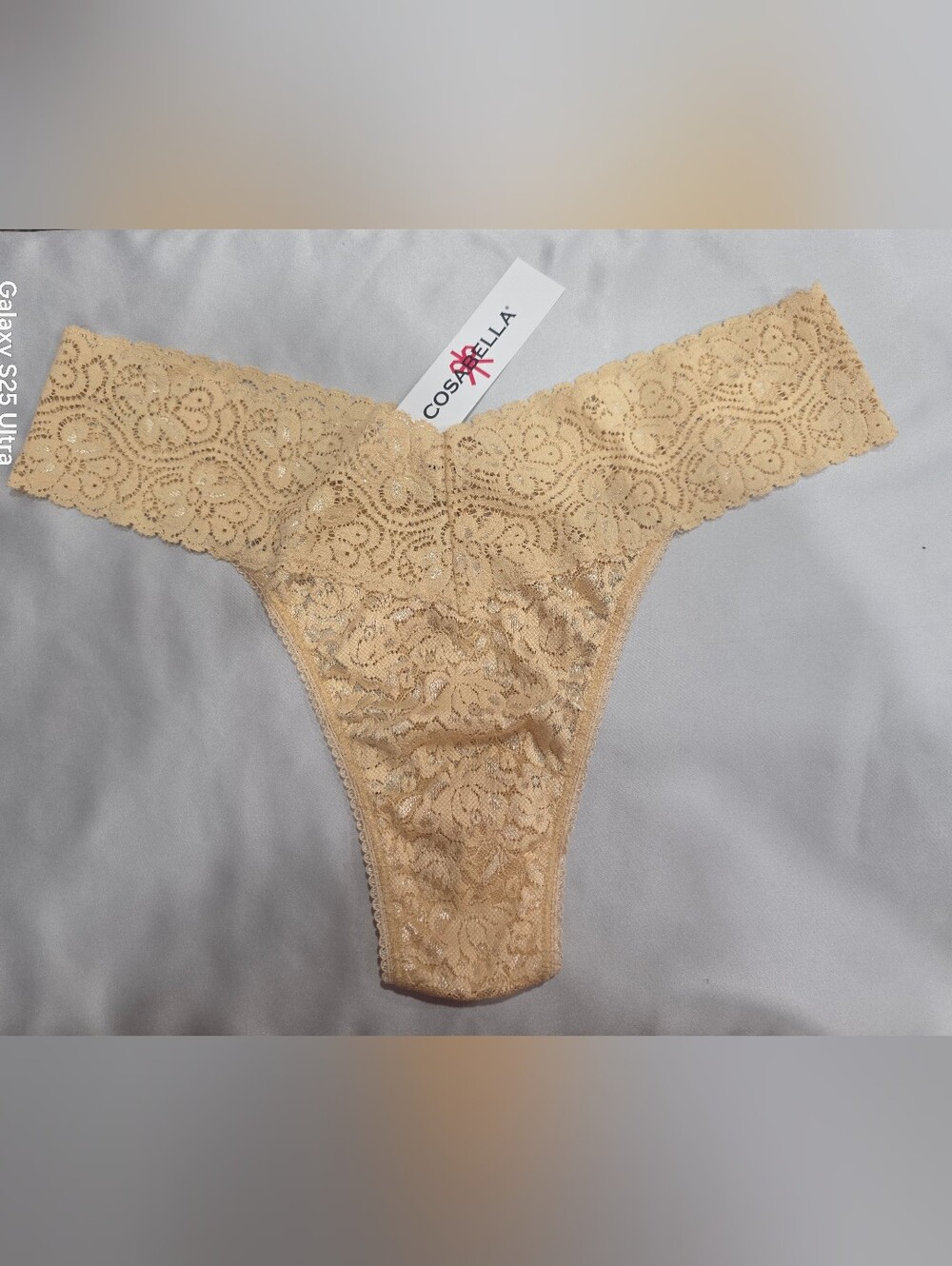 Cosabella Beige Lace Thong- Floral Stretch Lace- Regular Size OS (S-M) NWT